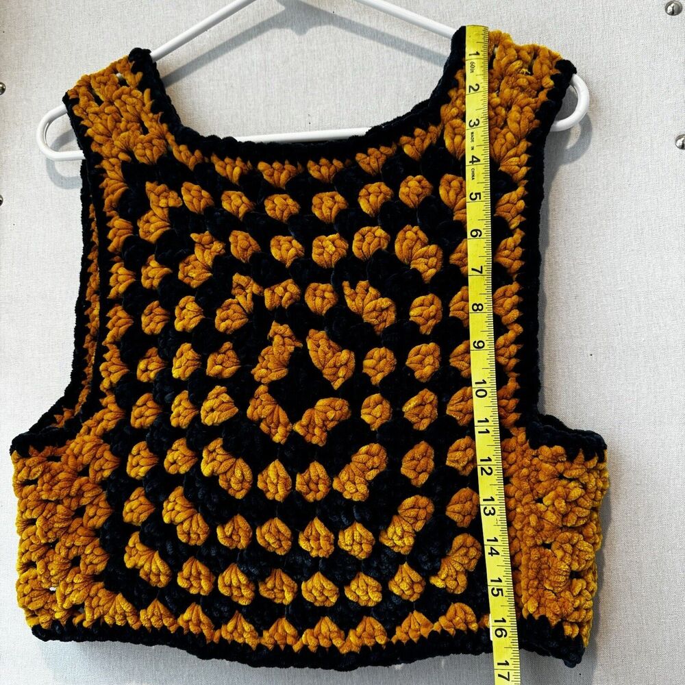 Handmade Blue Gold Granny Square Cropped Vest Game Day Georgia Tech Michigan - Picture 3 of 6